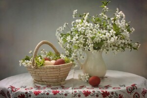 Korb, Kirsche, Ostern, Eier