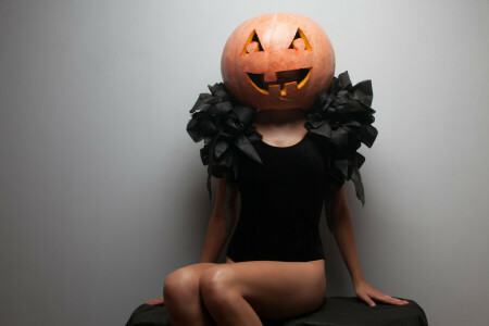 costume, Halloween, citrouille, Femme