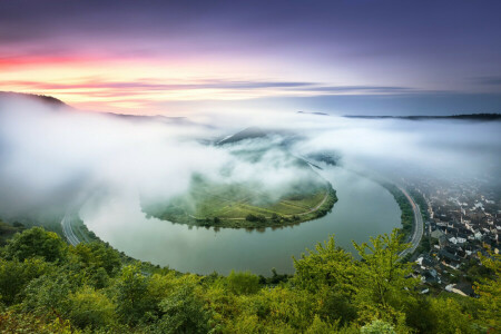 fog, Germany, Moselle, river, summer