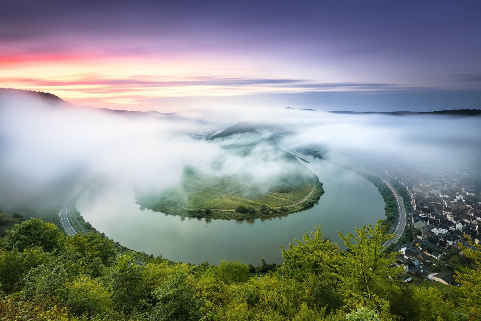 sommer, elv, Tyskland, tåke, Moselle