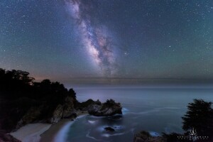 spiaggia, Kenji Yamamura, fotografo, rocce, riva, la via Lattea