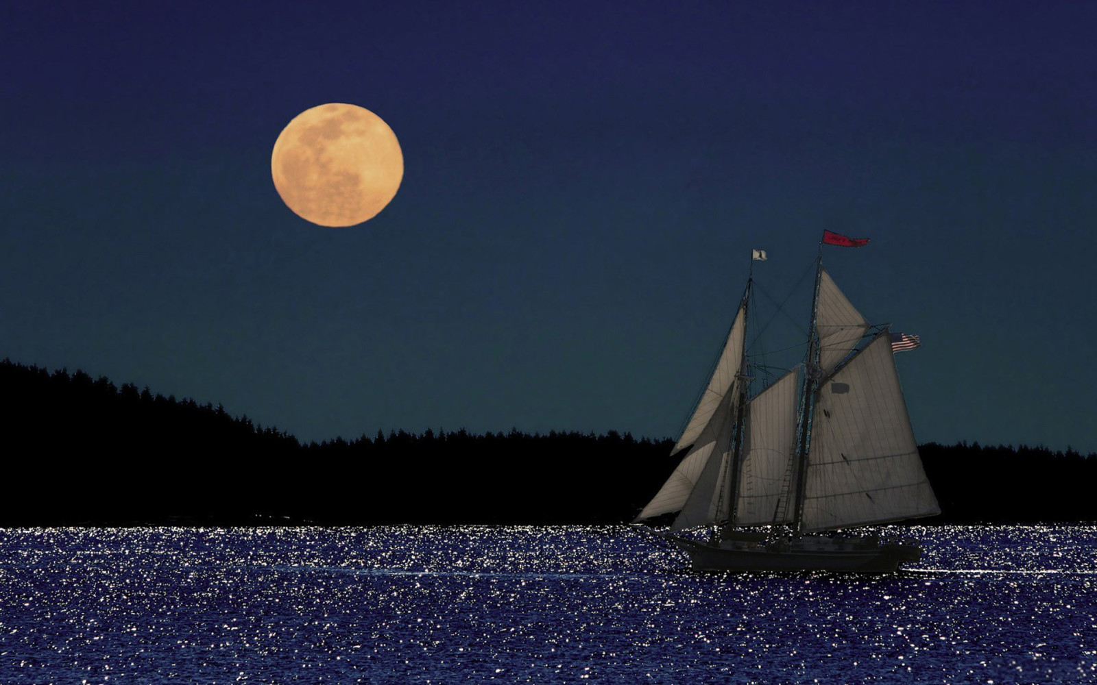 la nature, mer, La lune, voilier