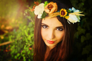 BEAUTÉ, Femme, forêt, fille, vert, modèle, la nature, portrait