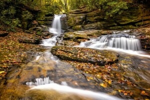 l'automne, Cascade, Géorgie, Géorgie, feuilles, Raven Cliff Falls, cascade