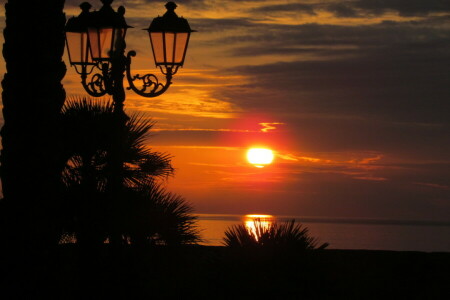 paysage, lumières, mer, le coucher du soleil