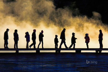 personas, el puente, Estados Unidos, Wyoming, Parque Nacional Yellowstone