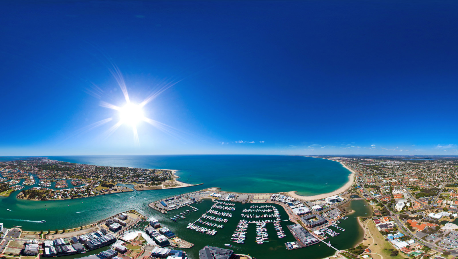 o céu, a cidade, Baía, casa, O oceano, panorama, Austrália, barcos