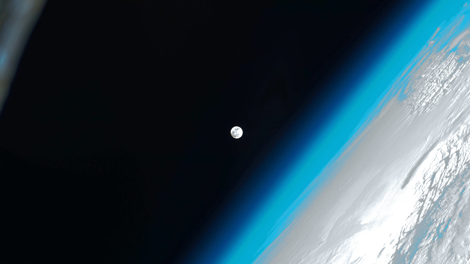 The moon, earth, ISS, the atmosphere, photo NASA