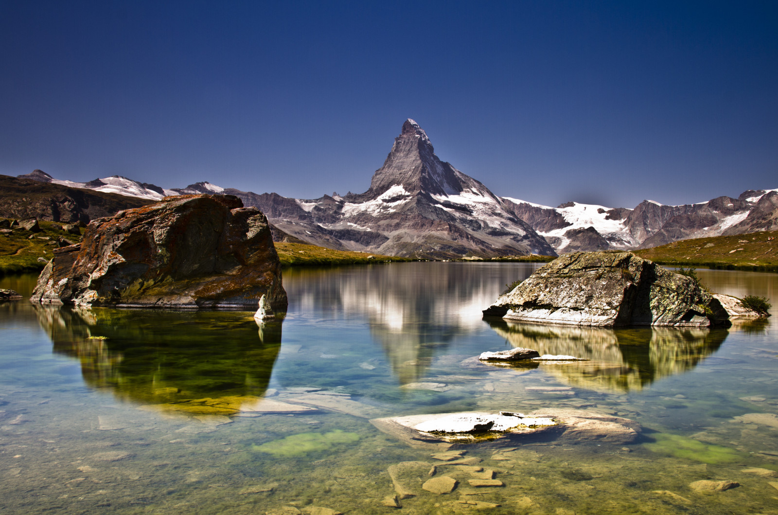 snø, himmelen, innsjø, steiner, fjellene