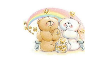 arte, orso, figli di, Data, Forever Friends Deckchair bear, notte, paio, arcobaleno