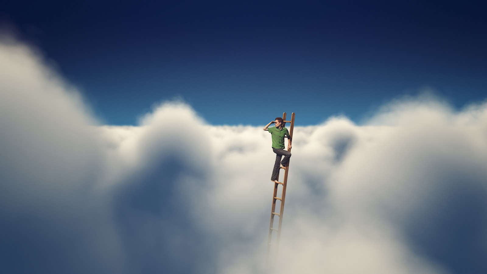 the sky, clouds, male, stairs