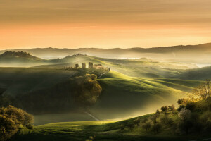 April, estate, field, fog, Italy, morning, spring, Tuscany