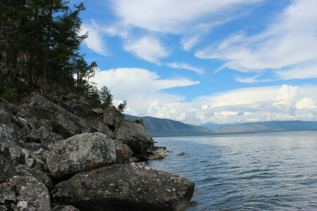 Baikal, lake, mountains, stones