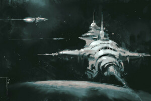 background, Planet, space, spaceships