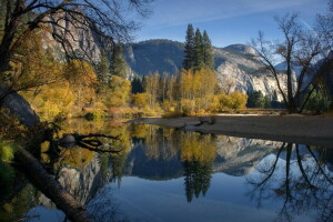 forest, lake, mountains, nature, reflection, trees