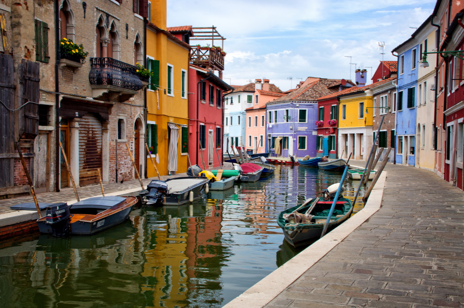 gökyüzü, kanal, ev, İtalya, tekneler, venedik, Burano Adası