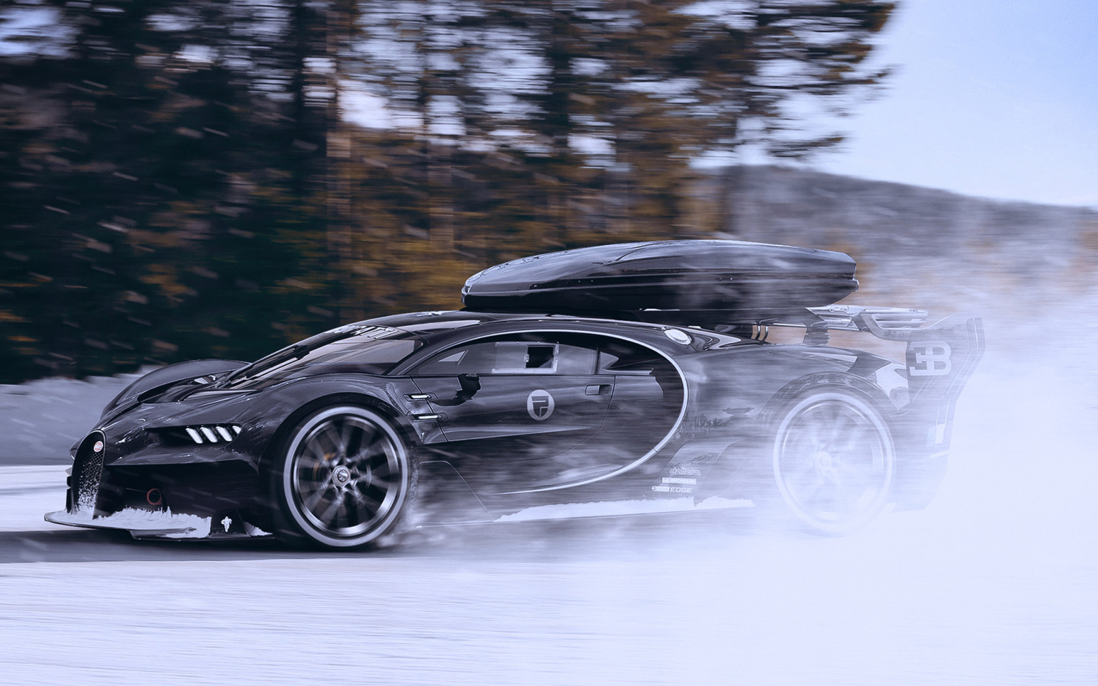 sneeuw, zwart, winter, snelheid, Bugatti, Gran Turismo, Visie