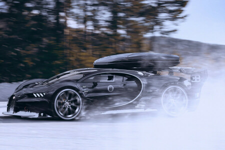 schwarz, Bugatti, Gran Turismo, Schnee, Geschwindigkeit, Vision, Winter