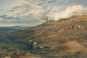 collines, paysage, image, rivière, courant, William Turner