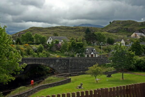 Puente, césped, foto, Poolewe, Escocia, la ciudad, la cerca