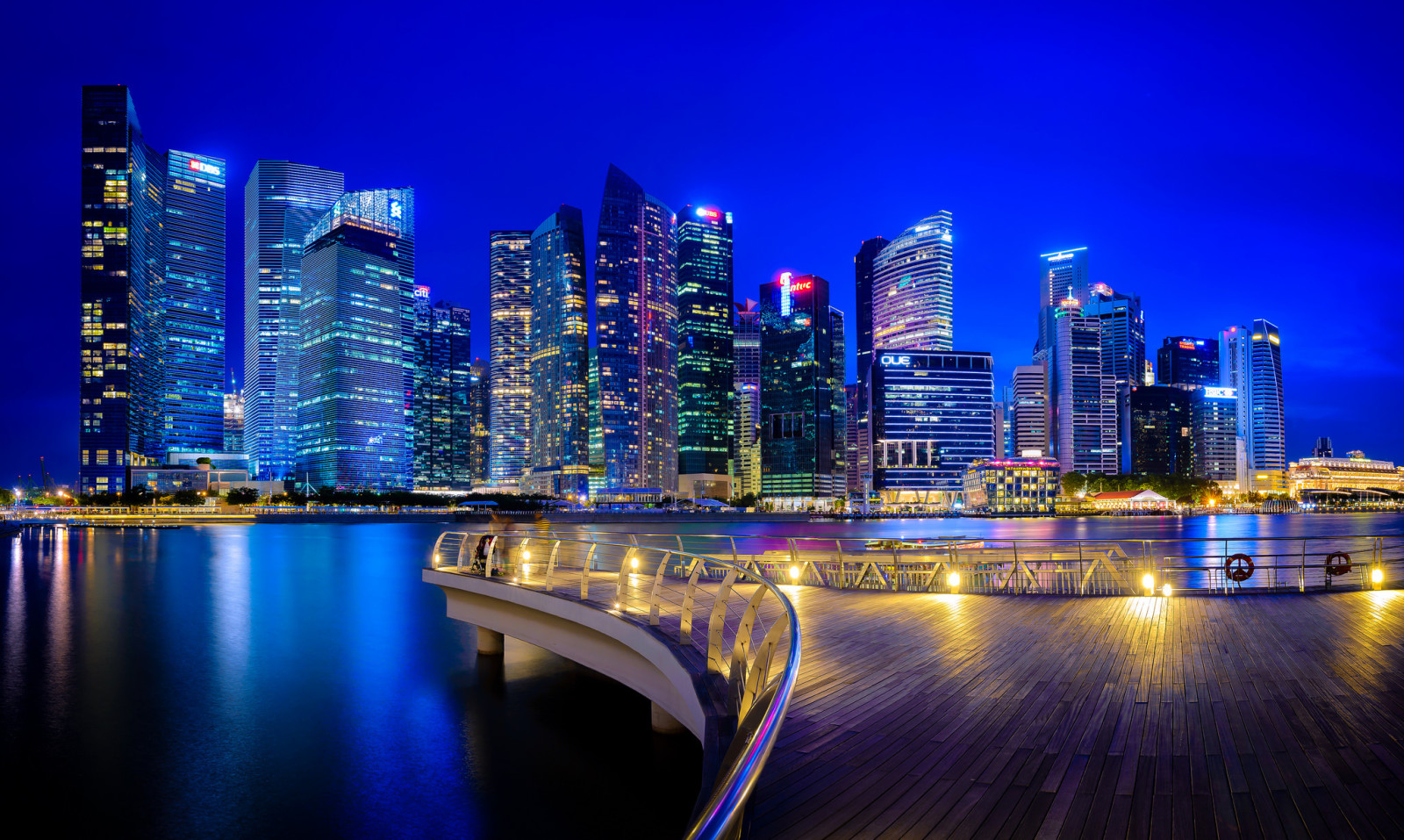 ciudad de noche, rascacielos, edificio, Singapur