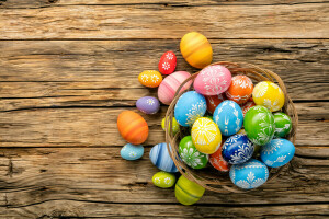 vistoso, Pascua de Resurrección, huevos, contento, fiesta, primavera, madera