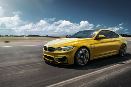 BMW, car, F82, Front, German, speed, yellow