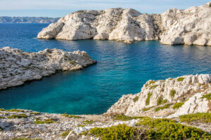 côte, France, Marseille, rochers, mer, des pierres