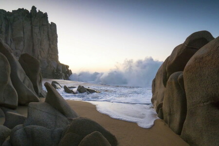 rochers, mer, vague