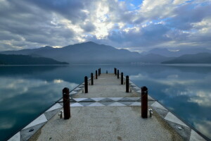 lago, panorama, montanhas