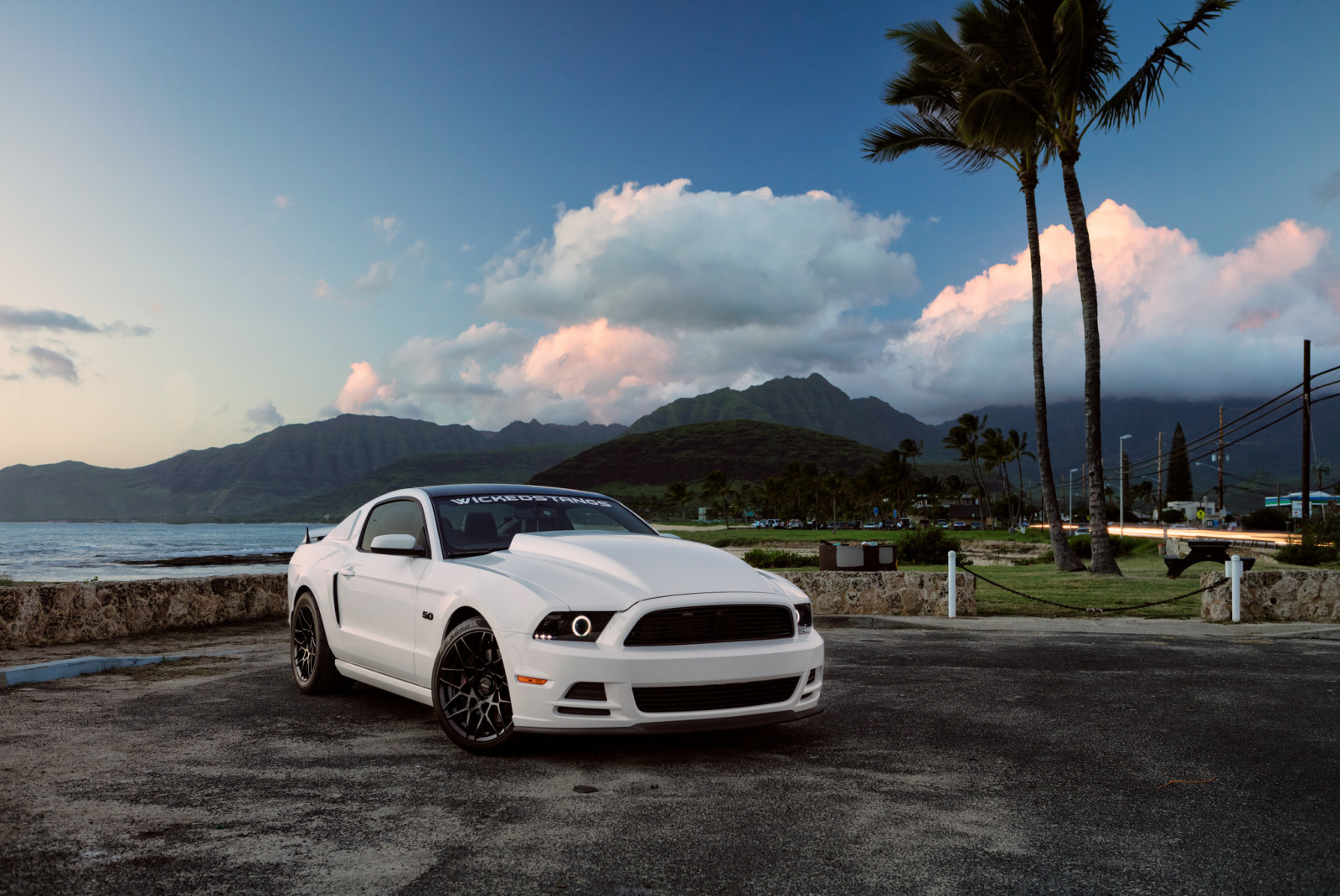 carro, Mustang, Ford, branco, músculo, Frente, 5.0, Havaí