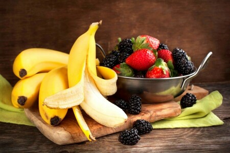 bananen, bessen, BlackBerry, borden, fruit, aardbei