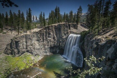 lake, rock, waterfall