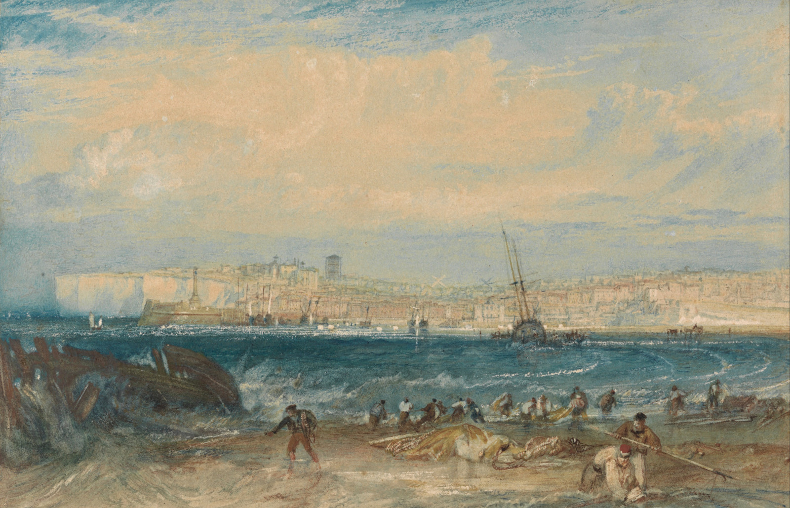 la ciudad, paisaje, mar, imagen, Inglaterra, rocas, Margaret, William Turner