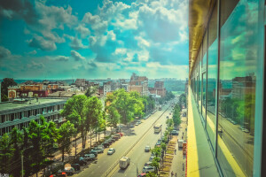 Kaluga, fotografo, strada, la città, il cielo