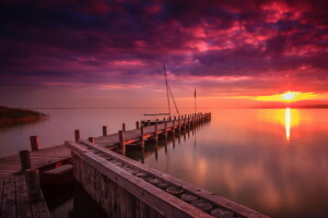 dawn, lake, Marina, nature