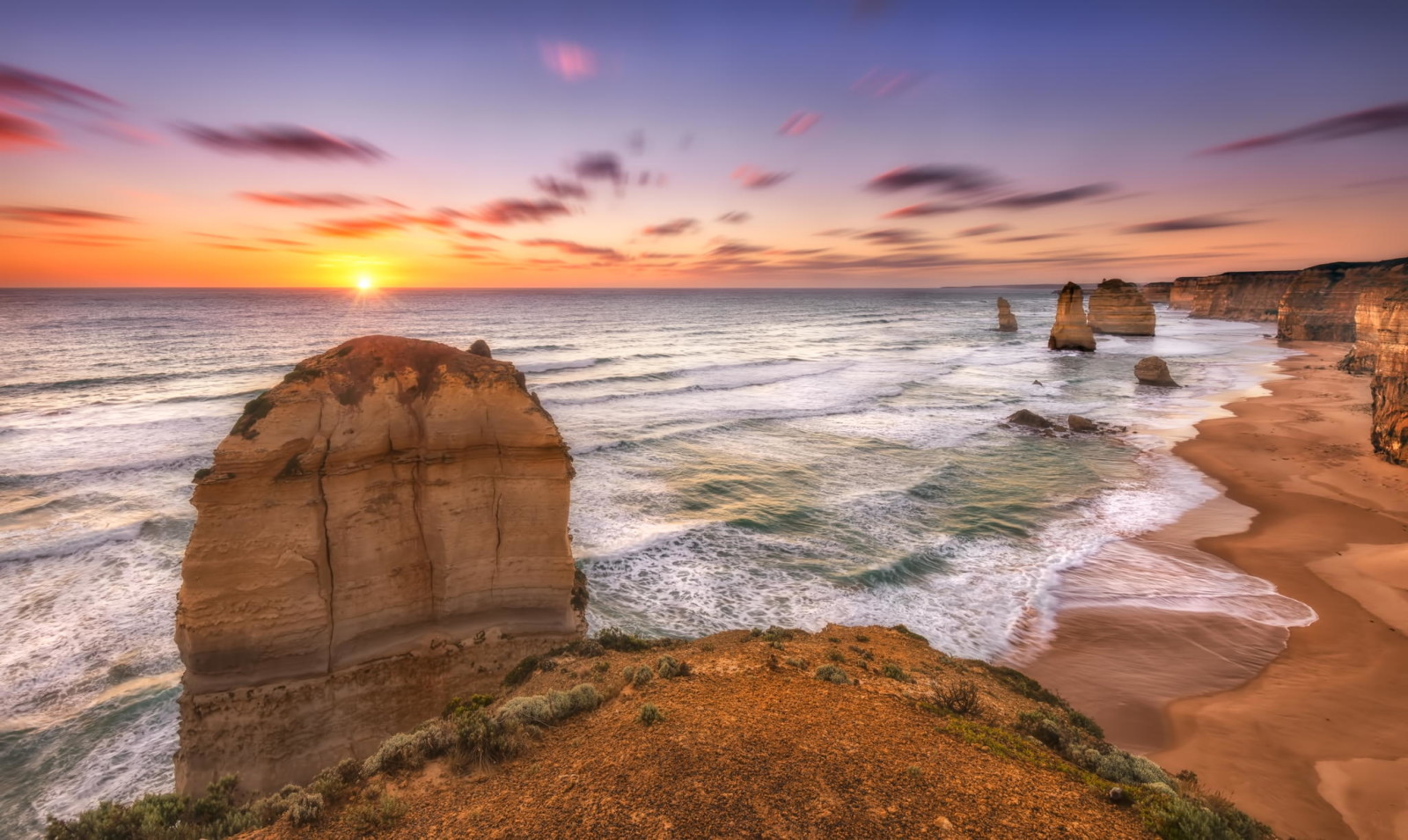 zachód słońca, krajobraz, Wybrzeże, plaża, Ocean, Australia, Melbourne, Wiktoria