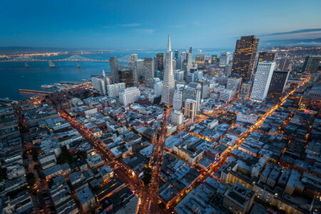 CA, Kalifornia, magasság, megapolis, panoráma, San Francisco, felhőkarcoló, USA