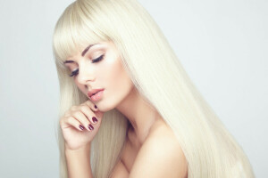 blonde, girl, makeup, manicure, pose