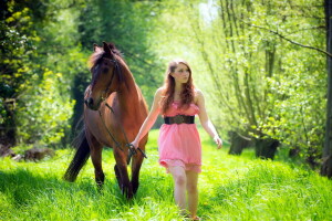 menina, cavalo, verão