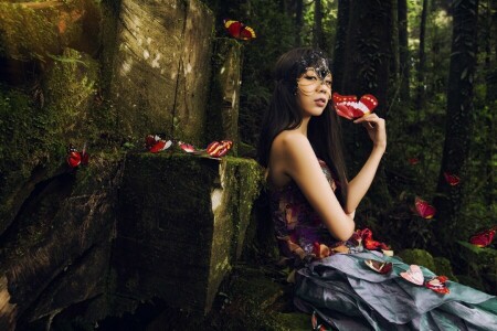 asian, BUTTERFLY, forest, mask