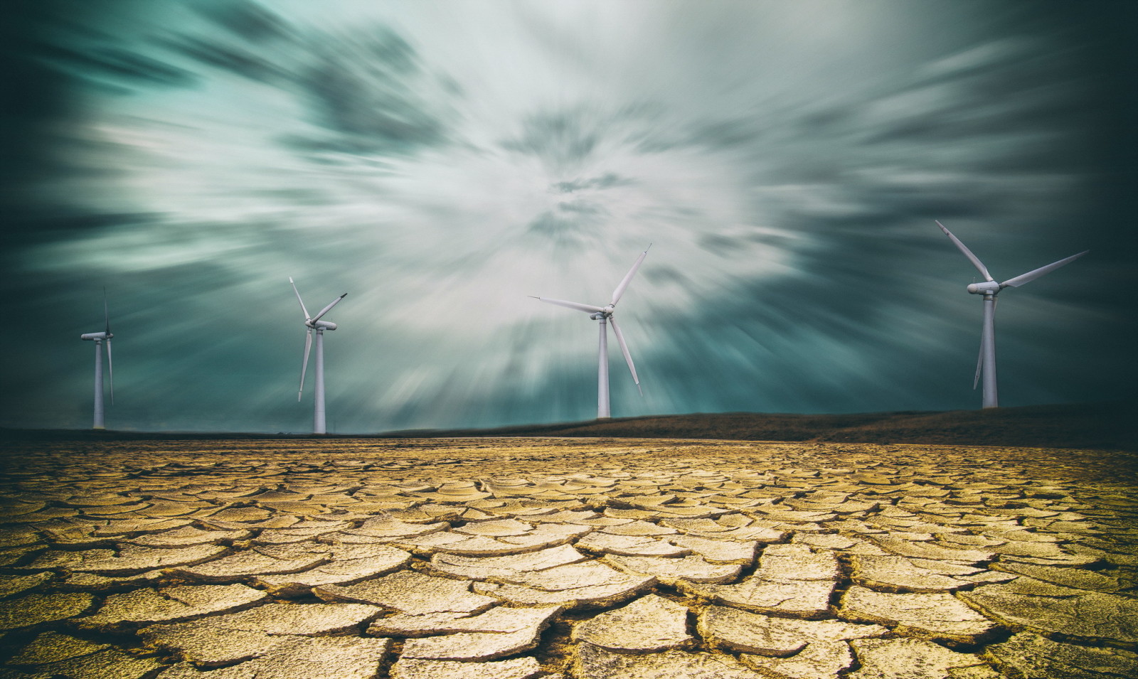 landscape, Desert, windmills