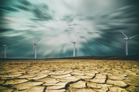 Desert, landscape, windmills