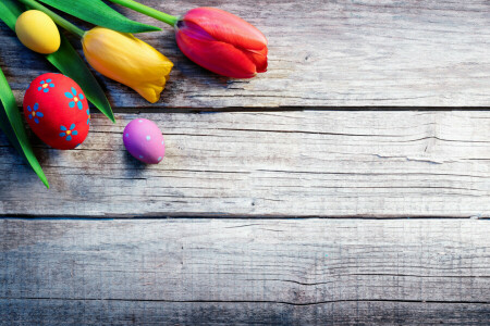 Tablero, Pascua de Resurrección, huevos, flores, fiesta, tulipanes