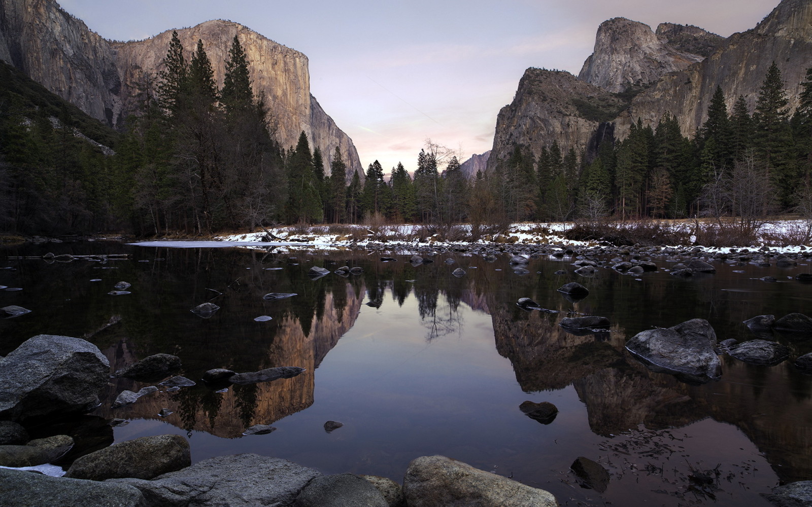 le coucher du soleil, montagnes, vallée, rochers, Yosemite