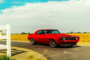 1969, Camaro, carro, Frente, fogo do inferno, músculo, Pró, vermelho