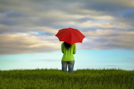 champ, fille, parapluie