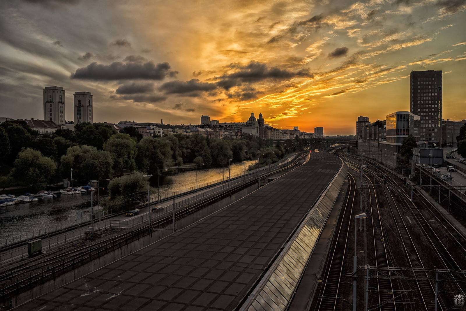 byen, solnedgang, stockholm