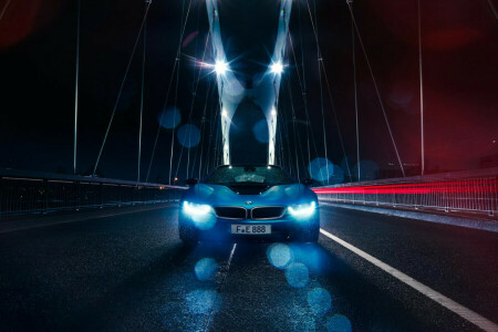 azul, BMW, Puente, coche, color, Frente, lluvia, deporte