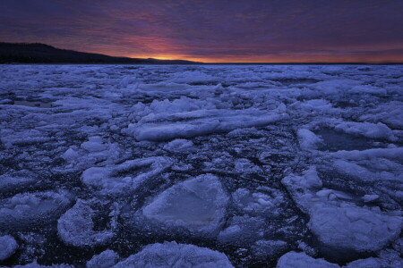 hielo, paisaje, noche